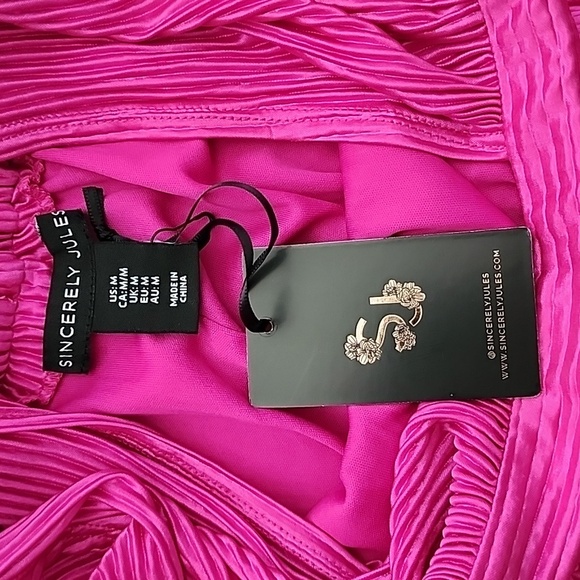 Sincerley Jules Women's Hot Pink Pleated Cross Over Halter Dress Lined Sz Medium - Picture 10 of 12